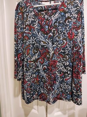 Susan Graver Black Multi Paisley-Print Blouse